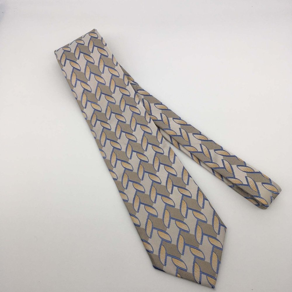 Bruno Piattelli Mens Silver Cream Geometric Silk Tie, Extra Long Extra Long